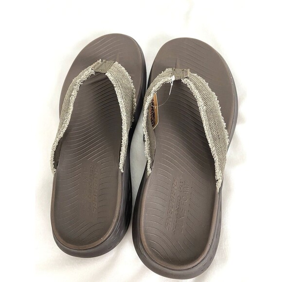 Skechers Flip Flops Men’s Gino Vegan Brown Relaxed Fit Lux Foam Comfort Casual - Picture 10 of 13